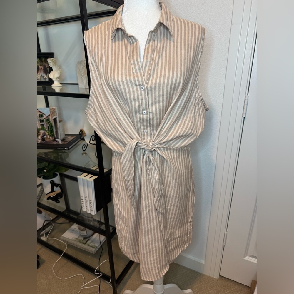 NWT Nic + Zoe Womens Collar Linen Shirtdress Tan Neutral Size XL - Picture 5 of 9